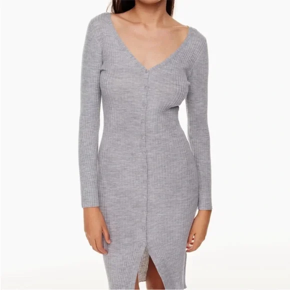BABATON Avalon Dress Ribbed Button-Front Long Sleeve in Light Gray size small - Picture 5 of 11